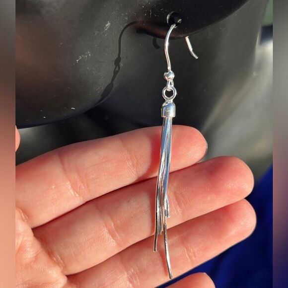 Italian Sterling Silver Tassel Drop Earrings - Picture 3 of 7